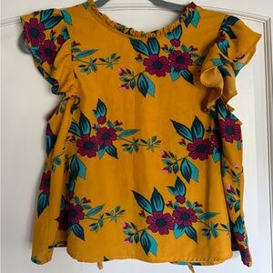 True Destiny Mustard Floral Flutter Sleeve Top